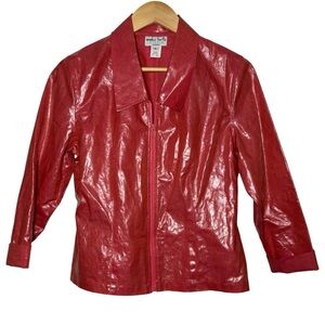 Monika Turtle Studio Jacket Women's Small Red Shiny Linen Eclectic Art to Wear
